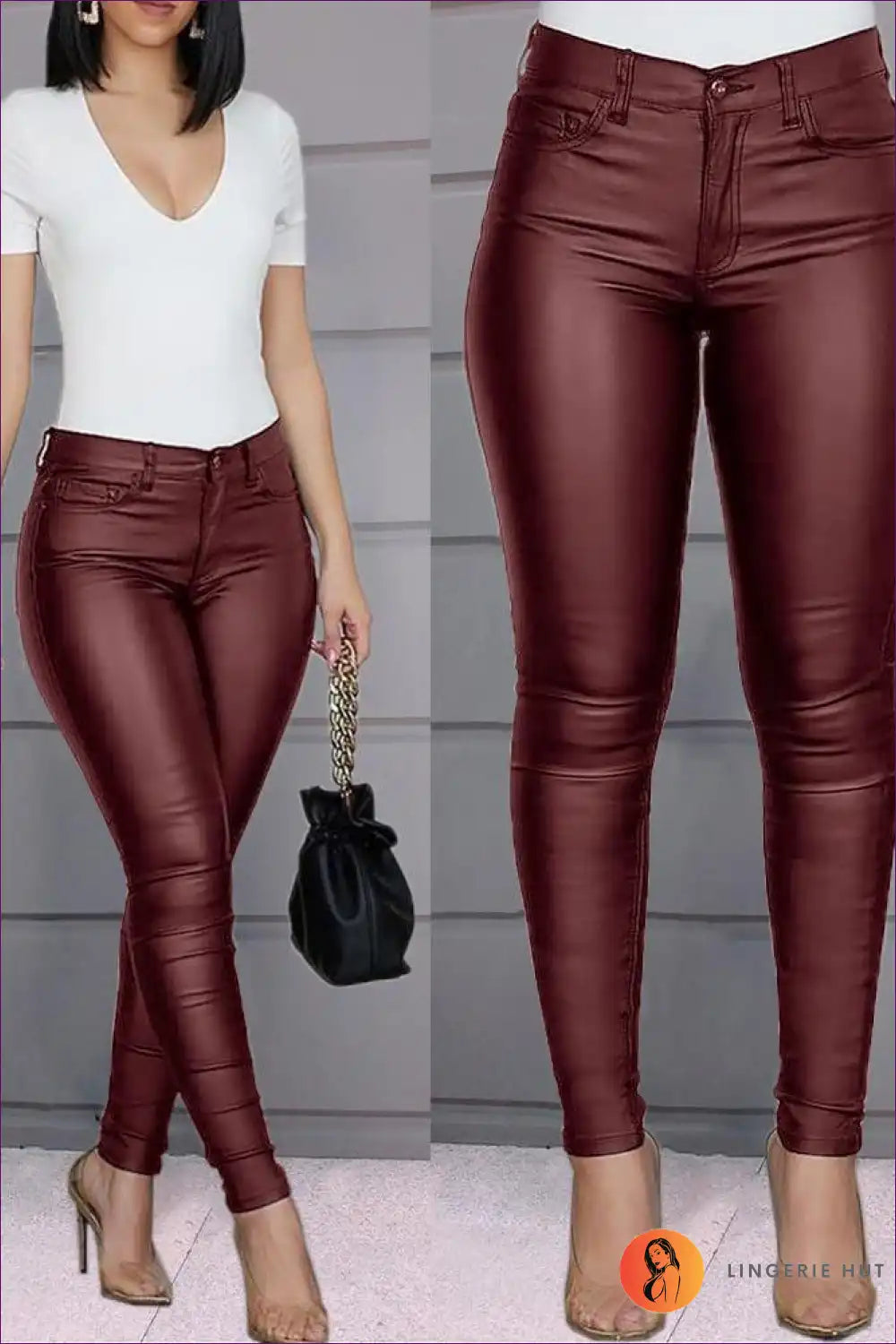 Step Into The Season With Our Autumn Faux Leather Leggings. Featuring a High-rise Fit And Solid Color, These