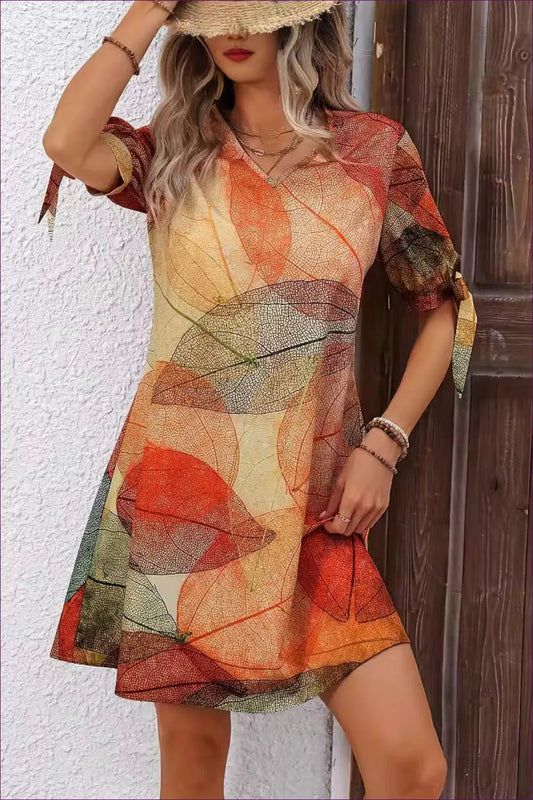 Autumn Leaves Print Dress - Casual Chic