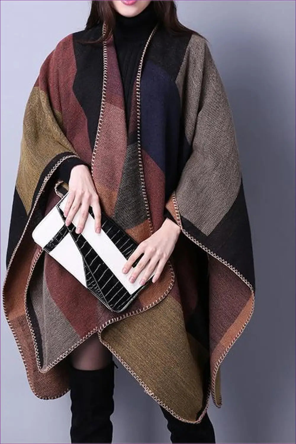 Autumn Mosaic Oversized Poncho - Cozy Chic for the Modern Woman Autumn, Casual, Everyday, Glamour, Jacket