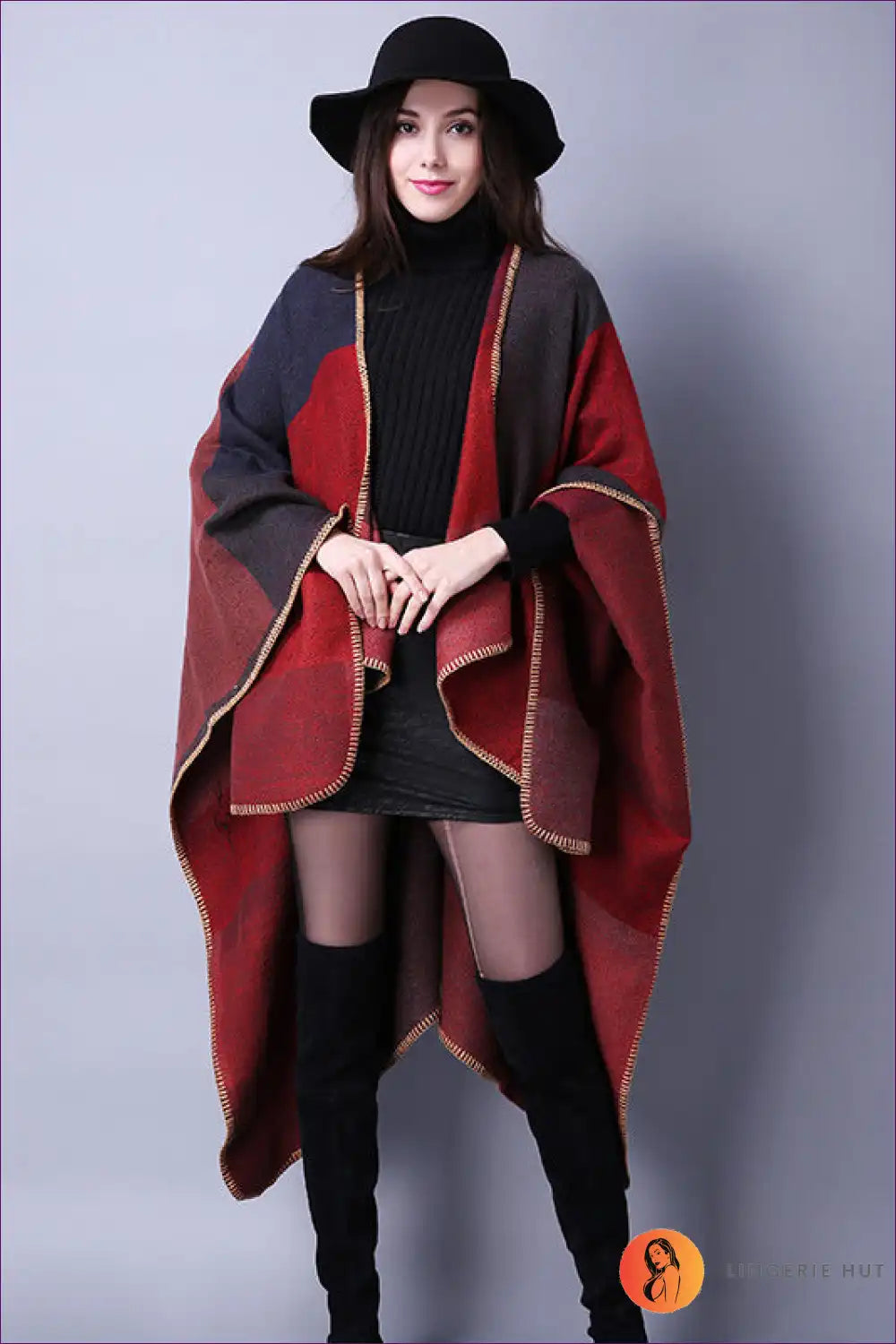 Autumn Mosaic Oversized Poncho - Cozy Chic for the Modern Woman Autumn, Casual, Everyday, Glamour, Jacket