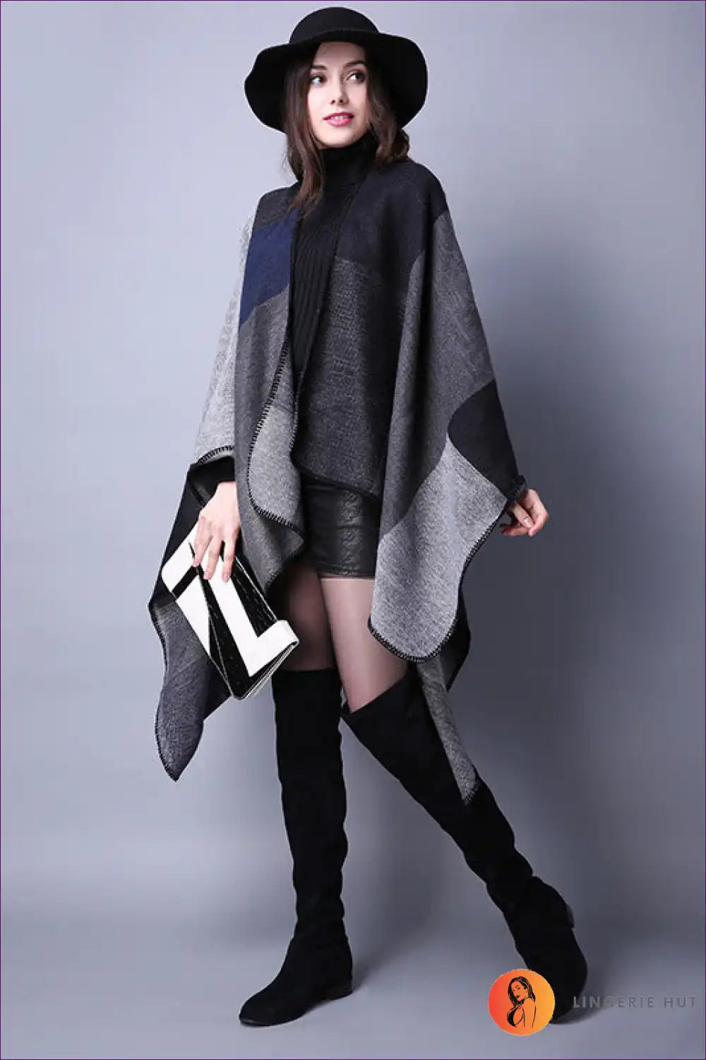 Autumn Mosaic Oversized Poncho - Cozy Chic for the Modern Woman Autumn, Casual, Everyday, Glamour, Jacket