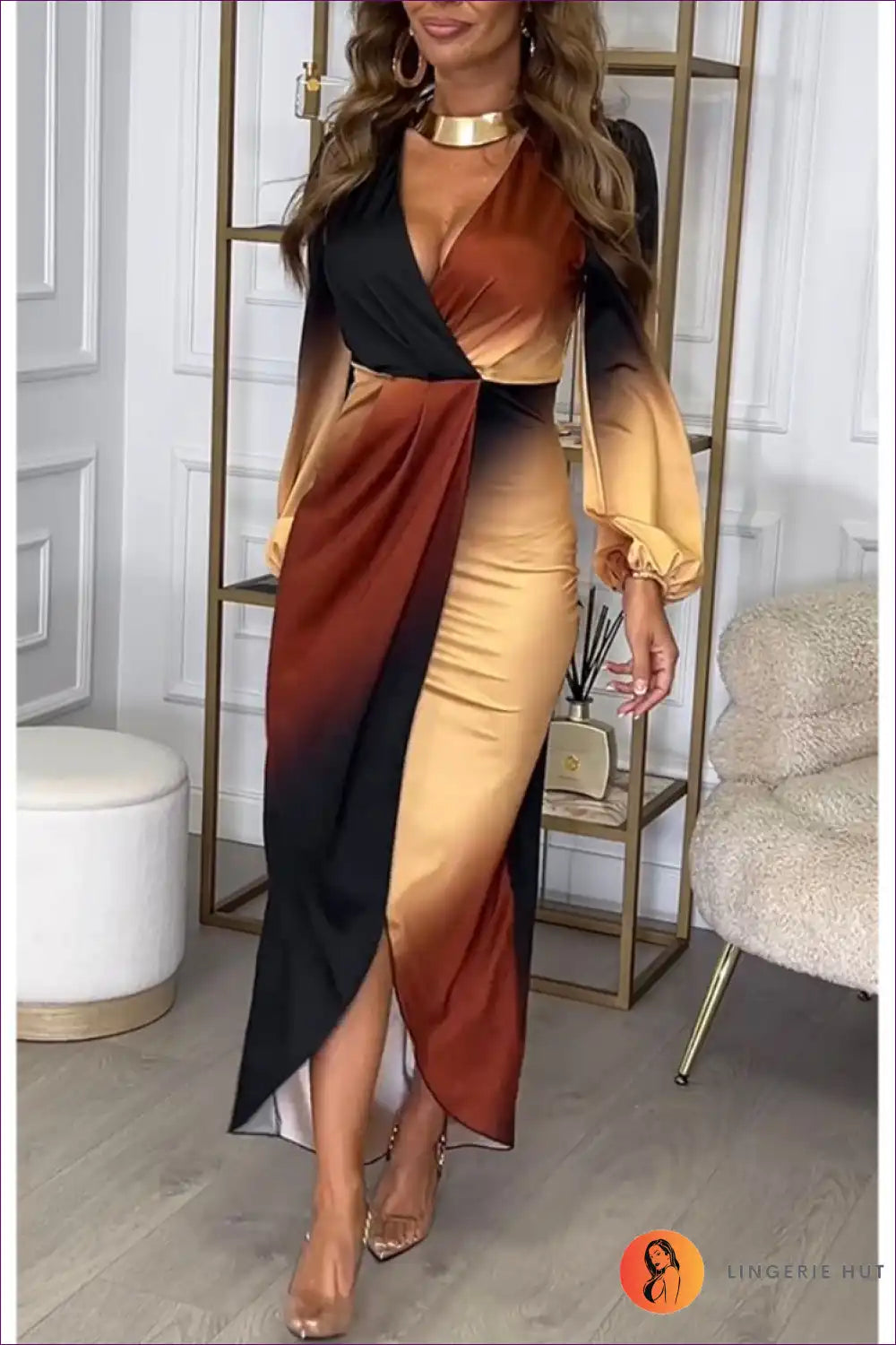 Autumn Sunset Wrap Maxi Dress - Bold Elegance for Evening Glamour Date Night, Dress, Glamour, Maxi, Night