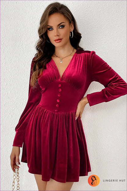 Step Into Seasonal Elegance With Lingerie Hut’s Tight Waist Velvet Party Dress. Perfect For Autumn And Winter