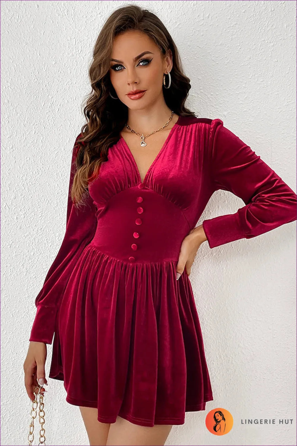Step Into Seasonal Elegance With Lingerie Hut’s Tight Waist Velvet Party Dress. Perfect For Autumn And Winter