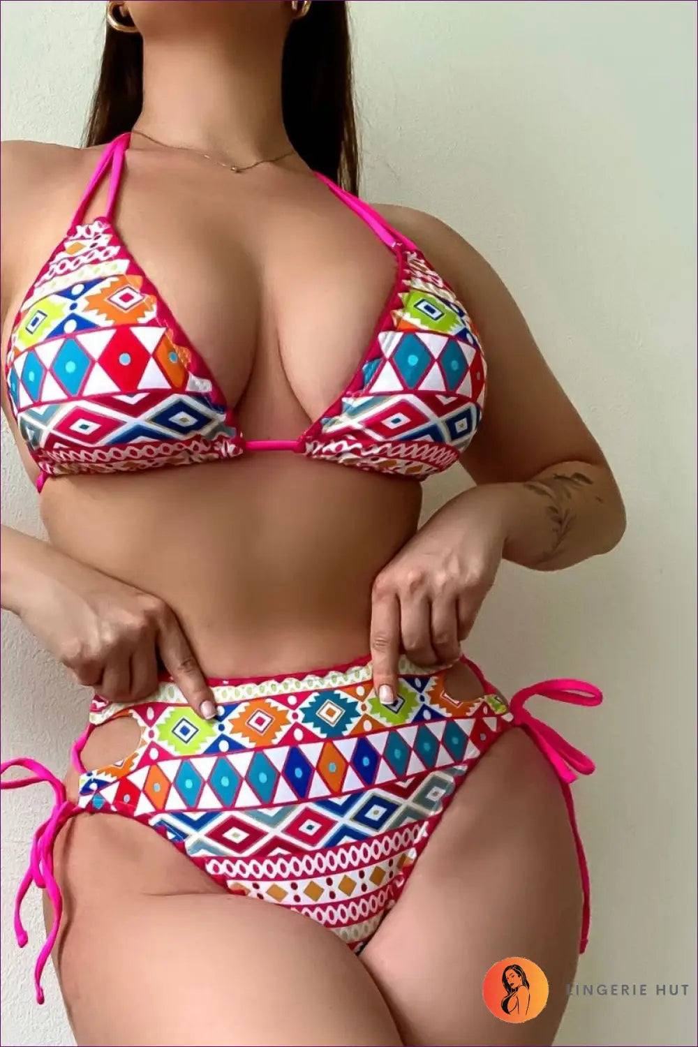 Aztec High-waisted Bikini - Festival Swim Edit - Classic Bikinis - Lingerie Hut - Beachwear • Boho • Cutout • Halter