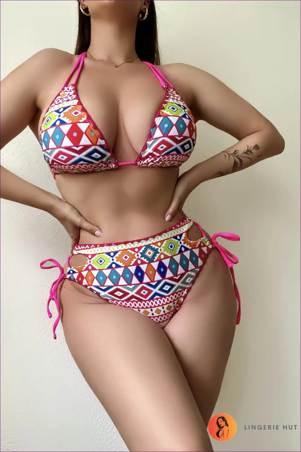 Aztec High-waisted Bikini - Festival Swim Edit - s / Multi - Classic Bikinis - Lingerie Hut - Beachwear • Boho • Cutout