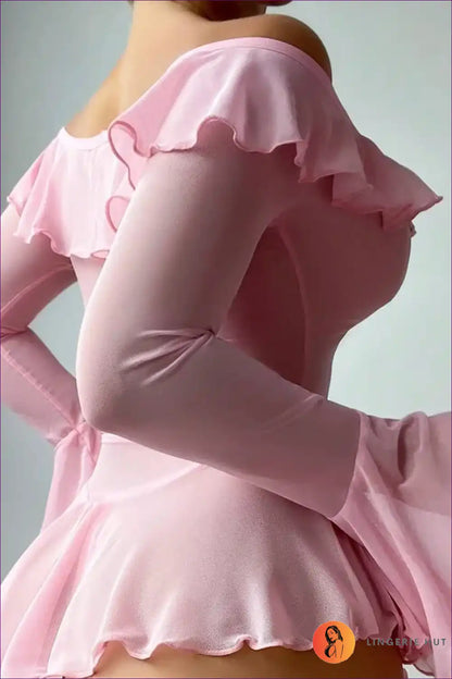 Babydoll Bodysuit with Ruffle Sleeves and Off-shoulder - Sweet Escape for Babydoll, Bodysuit, Boudoir,