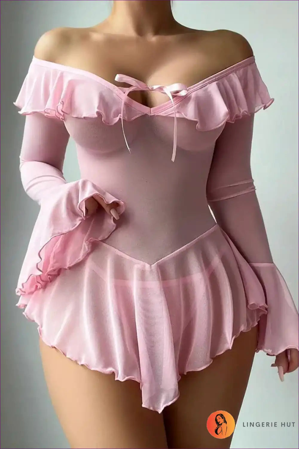 Babydoll Bodysuit with Ruffle Sleeves and Off-shoulder - Sweet Escape for Babydoll, Bodysuit, Boudoir,