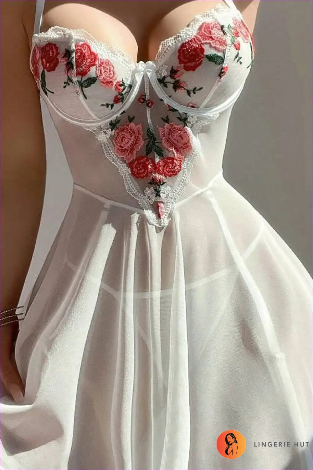 Babydoll with Floral Embroidered Bust - Romantic Bloom - s / White - Babydolls & Dresses - Boudoir • Date Night