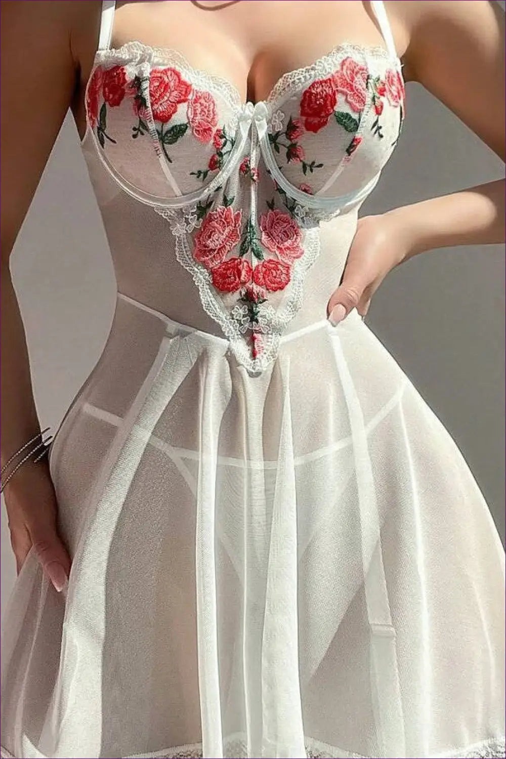 Babydoll with Floral Embroidered Bust - Romantic Bloom - Babydolls & Dresses - Boudoir • Date Night • Garter