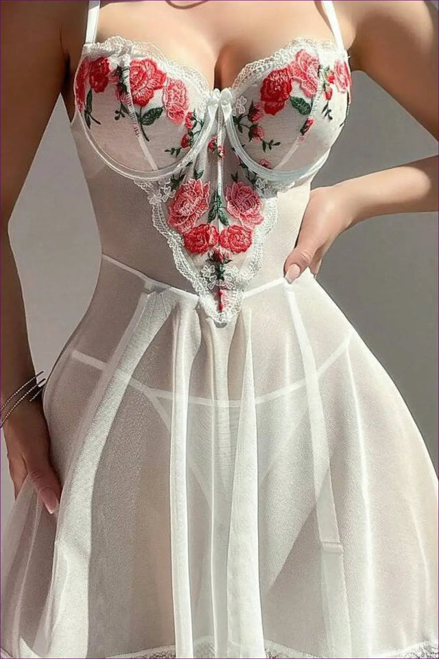 Babydoll with Floral Embroidered Bust - Romantic Bloom