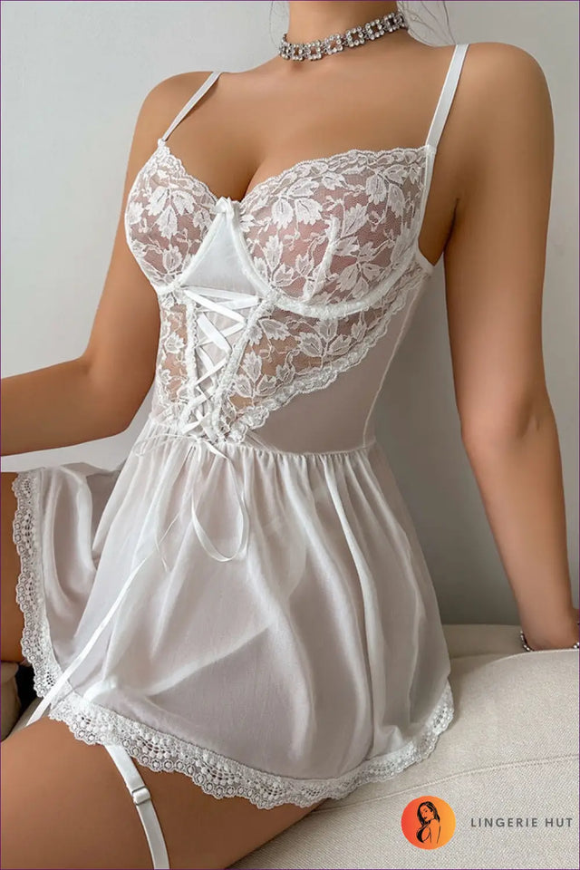 Lace-Up Babydoll with Sheer Mesh - Quiet Confidence
