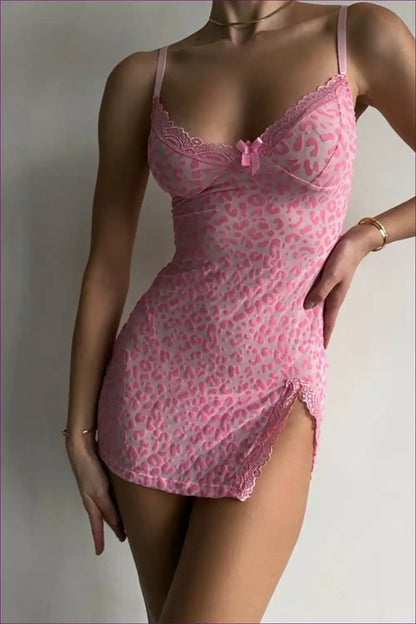 Babydoll with Leopard Lace and Split Hem - Bedroom Confidence for Animal, Babydoll, Boudoir, Date Night,