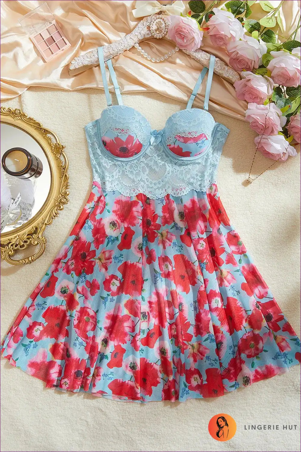 Babydoll Nightgown with Floral Print - Lazy Morning Romance for Babydoll, Everyday, Floral, just In, Lace
