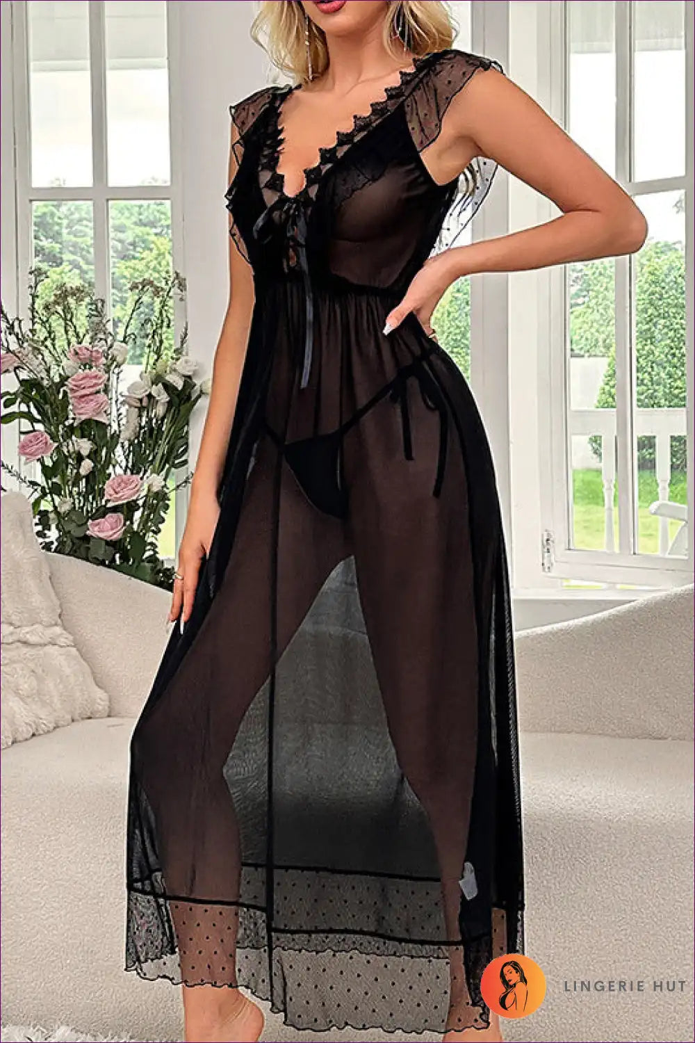 Babydoll with Polka Dot Mesh and Ruffle Trim - Dreamy Sunday Ritual for Babydoll, Boudoir, Everyday, just In,