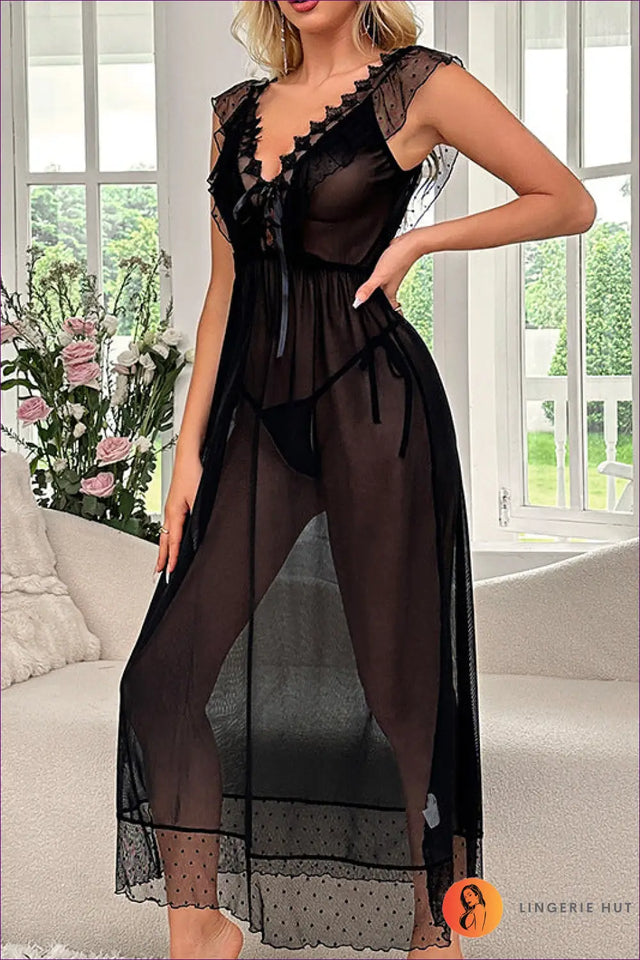 Polka Dot Mesh Nightdress - Effortless Romance