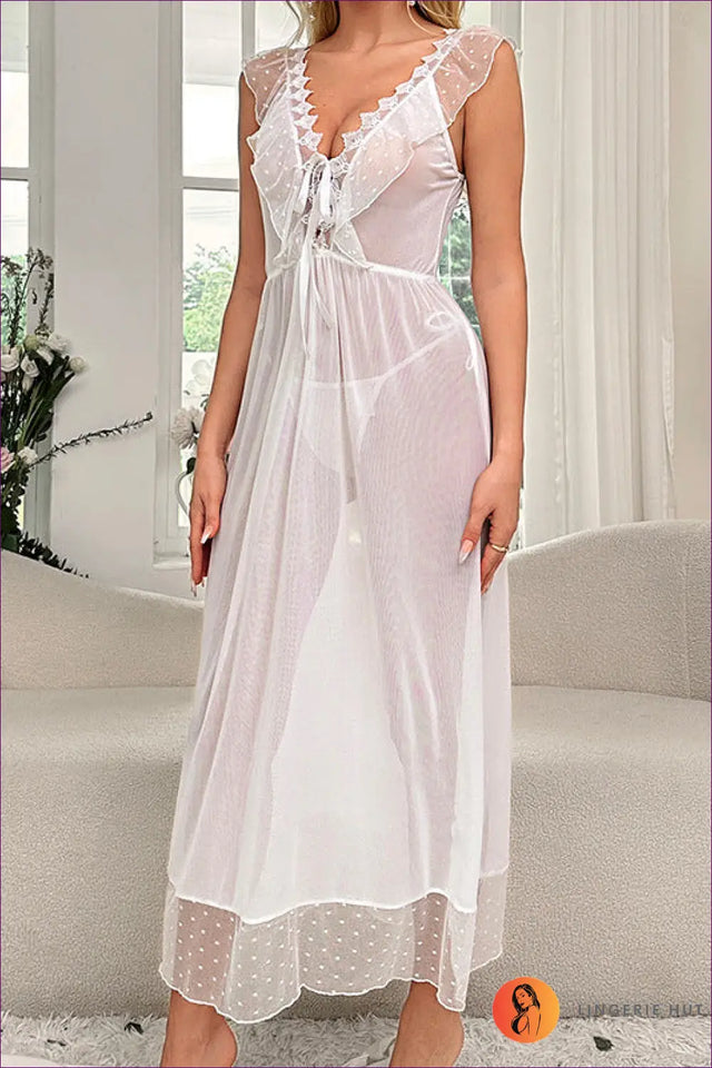 Polka Dot Mesh Nightdress - Effortless Romance