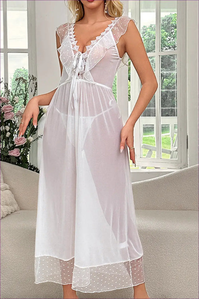 Polka Dot Mesh Nightdress - Effortless Romance