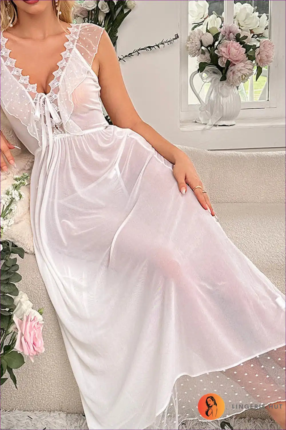 Babydoll with Polka Dot Mesh and Ruffle Trim - Dreamy Sunday Ritual for Babydoll, Boudoir, Everyday, just In,