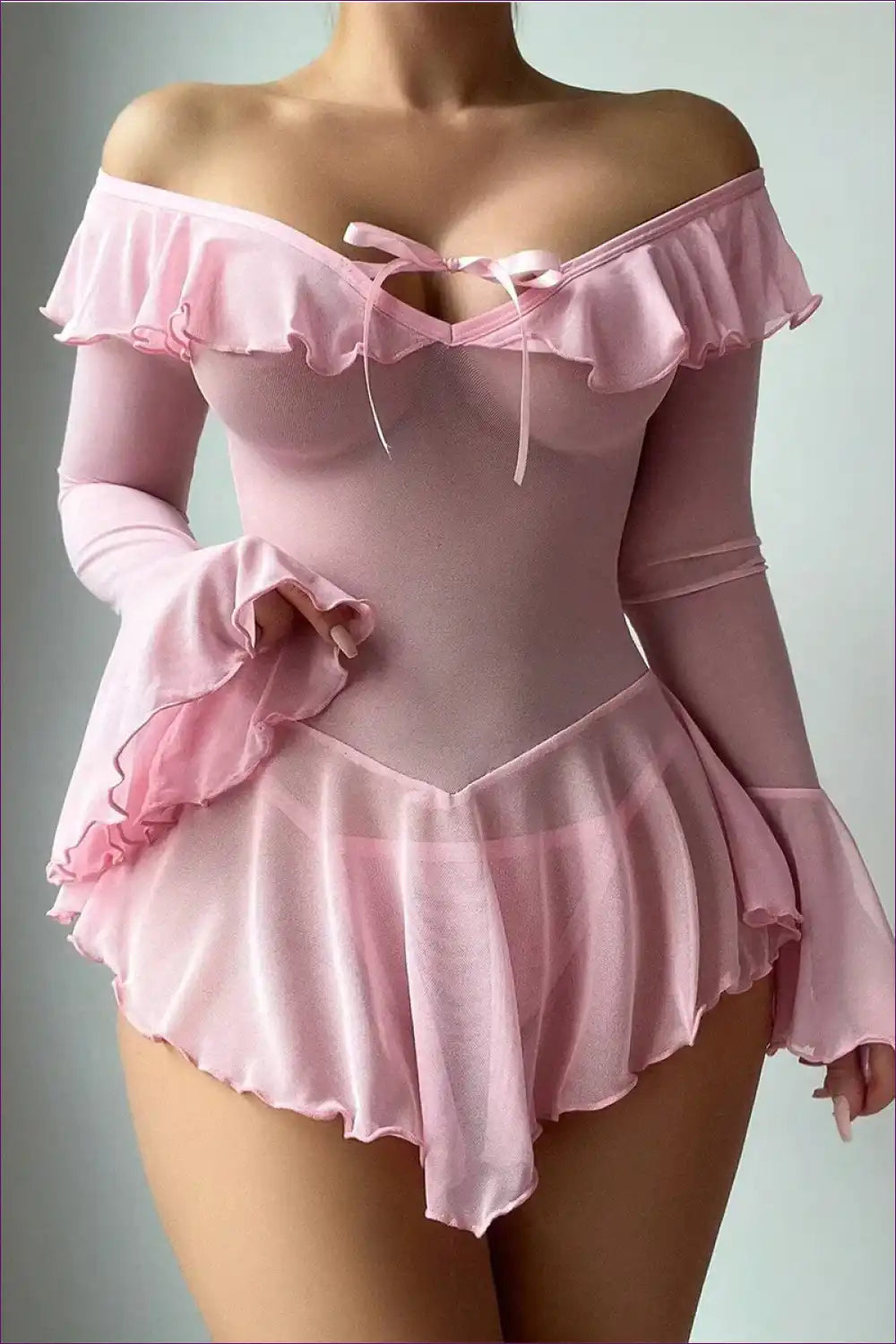 Babydoll with Ruffled Off-shoulder Neckline - Dreamy Self-care Mood for All Season, Babydoll, Boudoir,