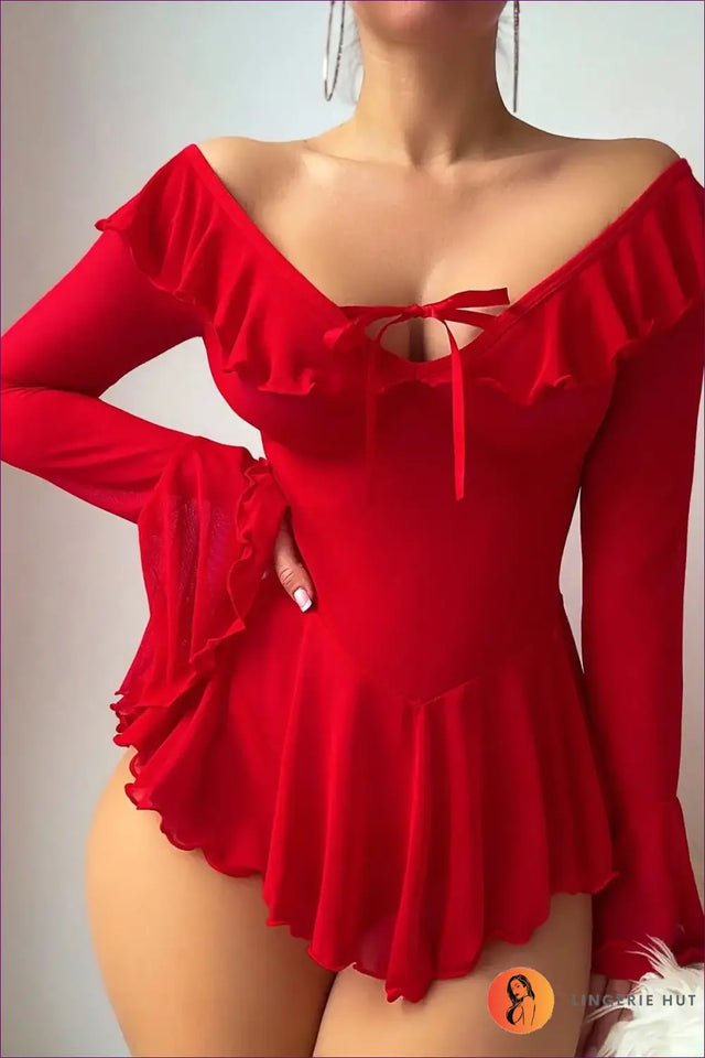 Babydoll with Ruffled Off-Shoulder Neckline - Dreamy Self-Care Mood