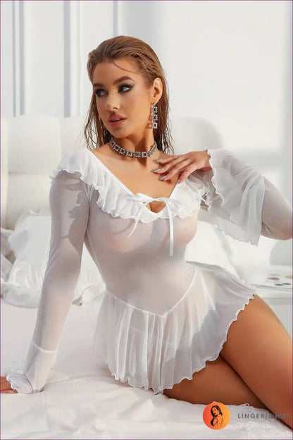 Babydoll with Ruffled Off-shoulder Neckline - Dreamy Self-care Mood for All Season, Babydoll, Boudoir,