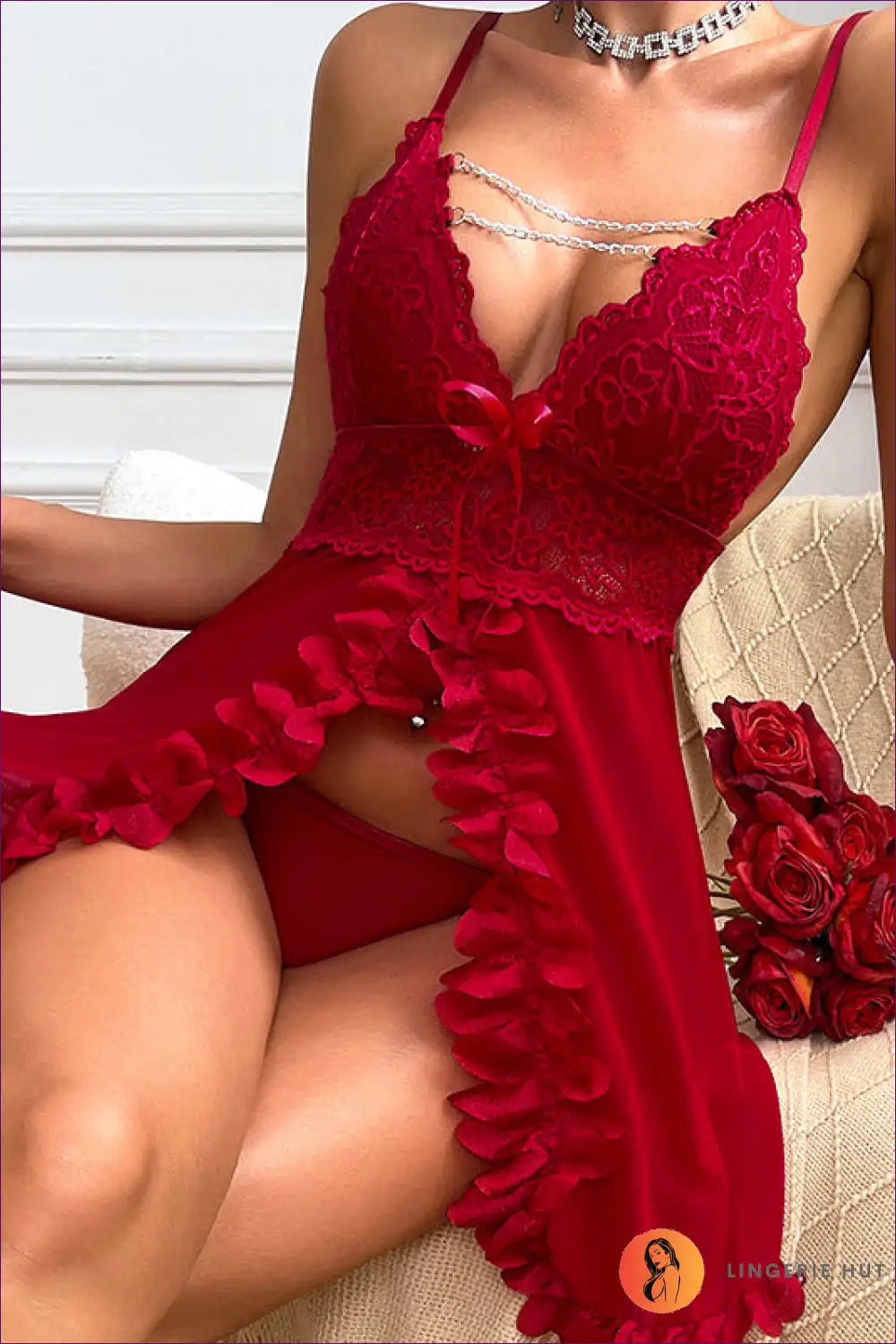 Babydoll with Ruffled Trim and Lace Cups - Intimate Evenings for Babydoll, Boudoir, Evening Wear, Floral,