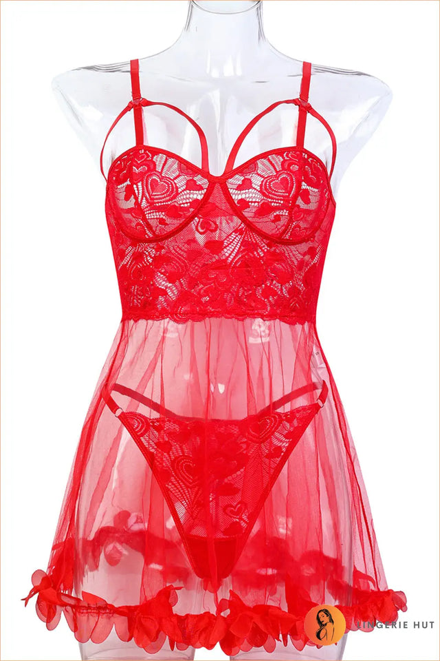 Heart Mesh Babydoll Set - Playful Nights In
