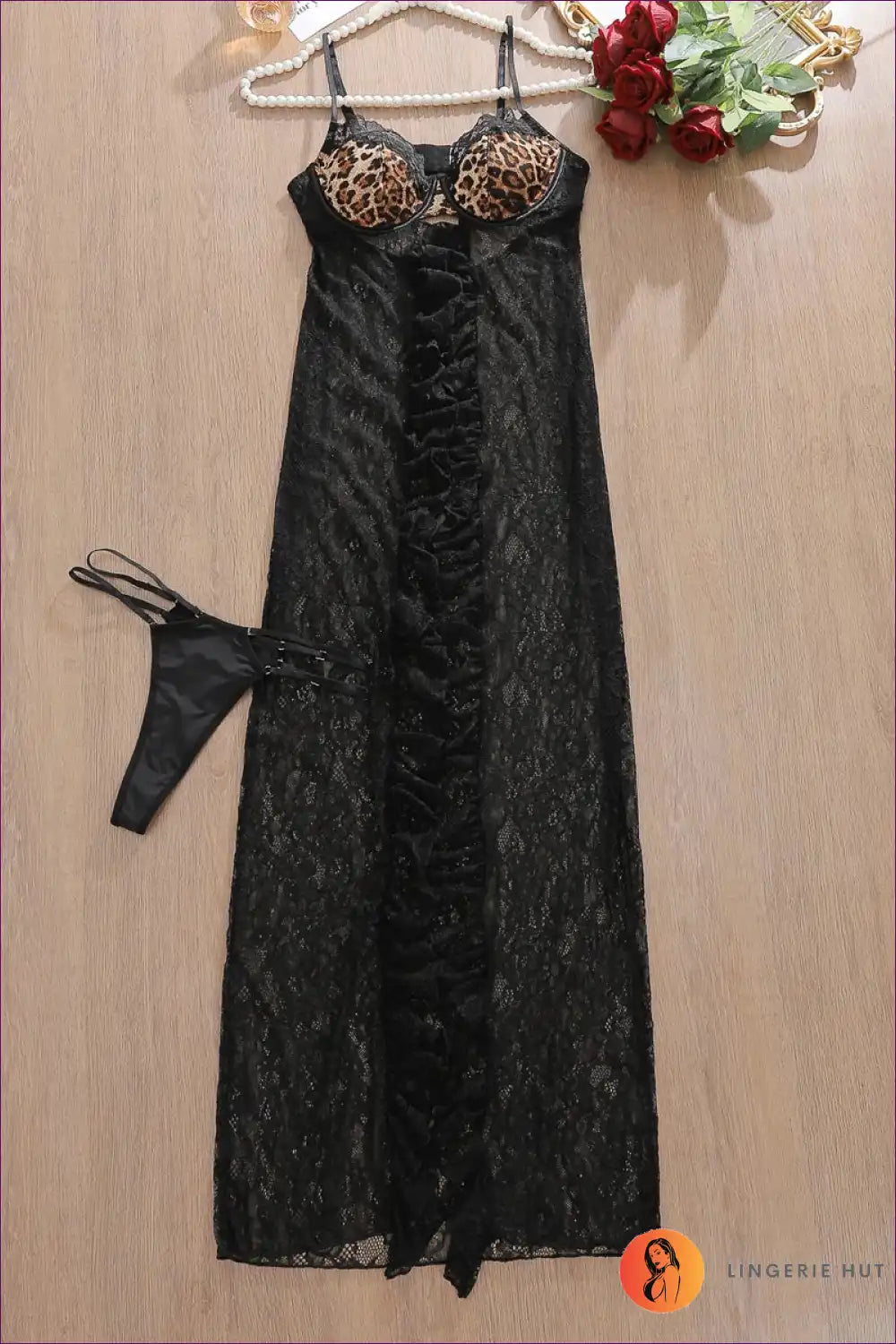 Babydoll Set with Lace Overlay and Animal Print - After-dark Energy for Animal, Babydoll, Boudoir, Cutout,