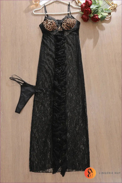 Babydoll Set with Lace Overlay and Animal Print - After-dark Energy for Animal, Babydoll, Boudoir, Cutout,