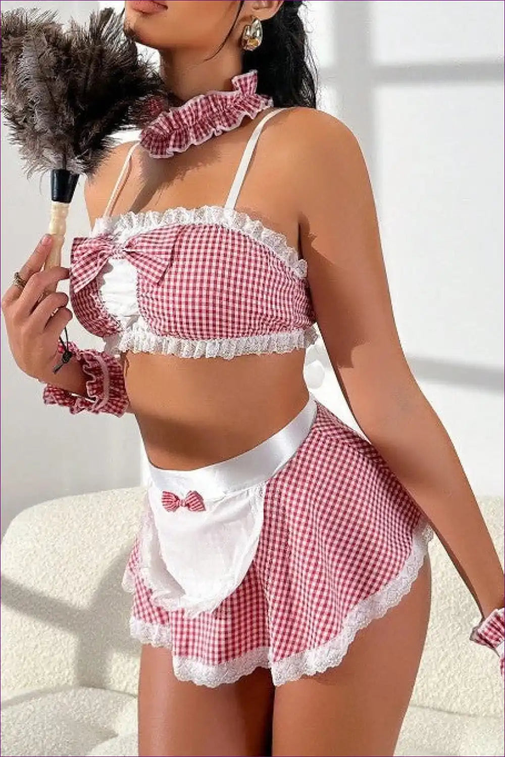 Back-open Maid Lingerie Set with Patchwork Check - Bold for Costume, Lingerie, Maid, Role Play