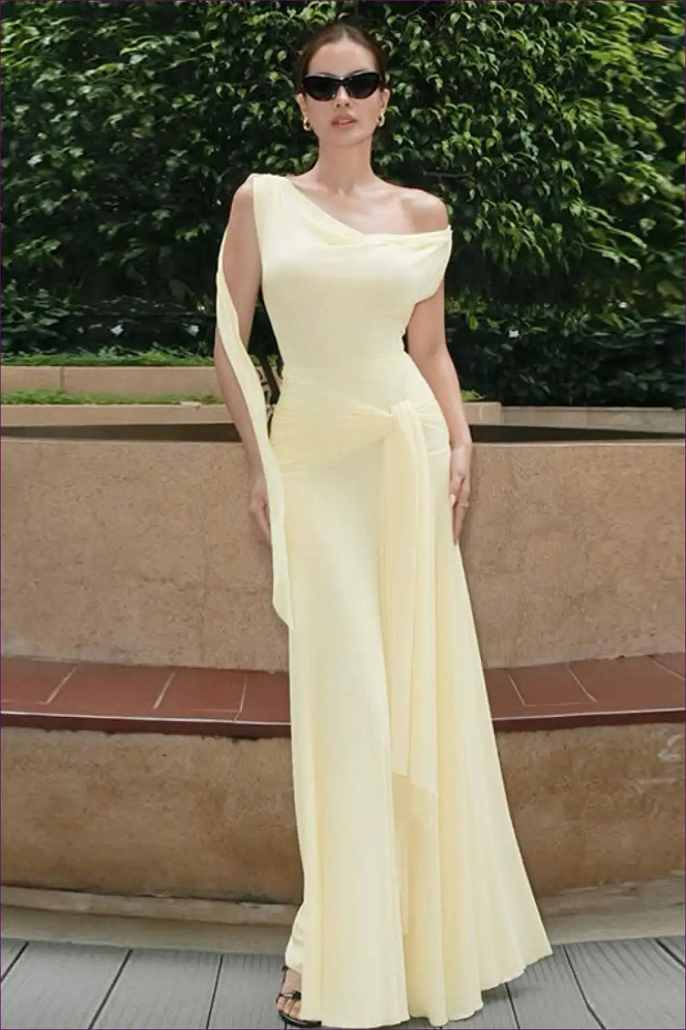 Backless Gauzy Maxi Dress with Cowl Neck - Evening Elegance