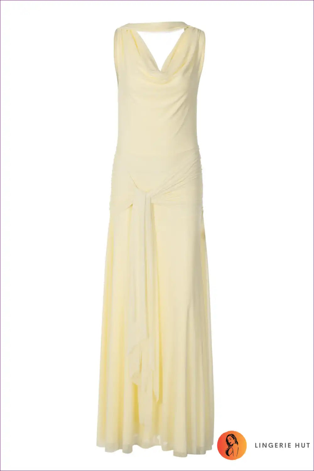 Backless Gauzy Maxi Dress with Cowl Neck - Evening Elegance