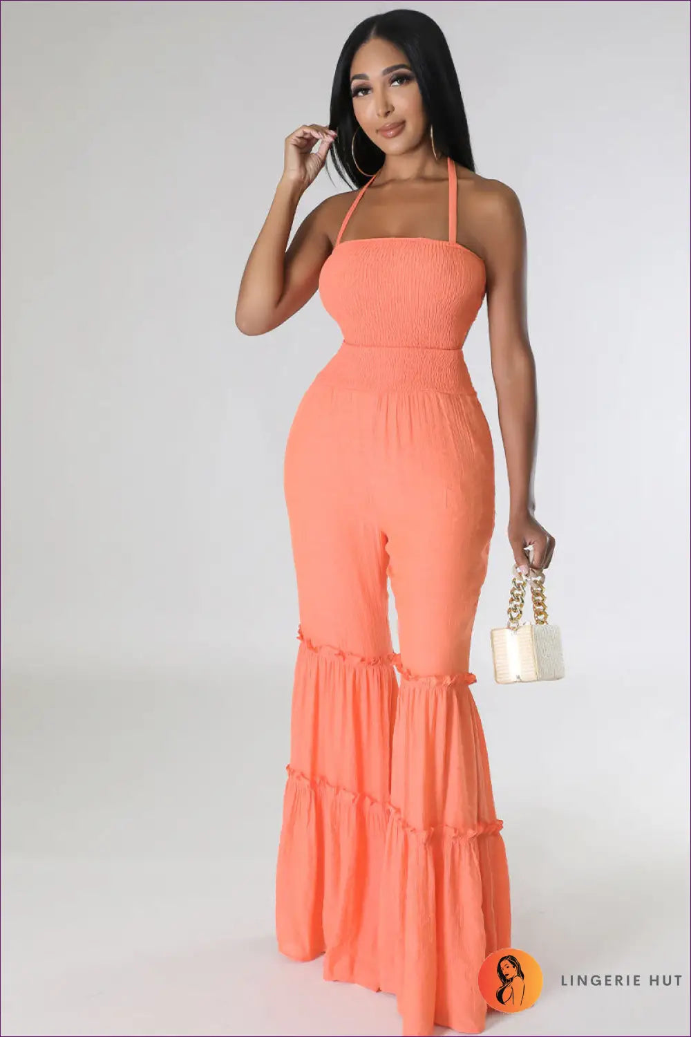 Backless Halter Jumpsuit - Summer Evenings Sorted - s / Orange - Backless • Casual • Clothing • Cutout • Elegant