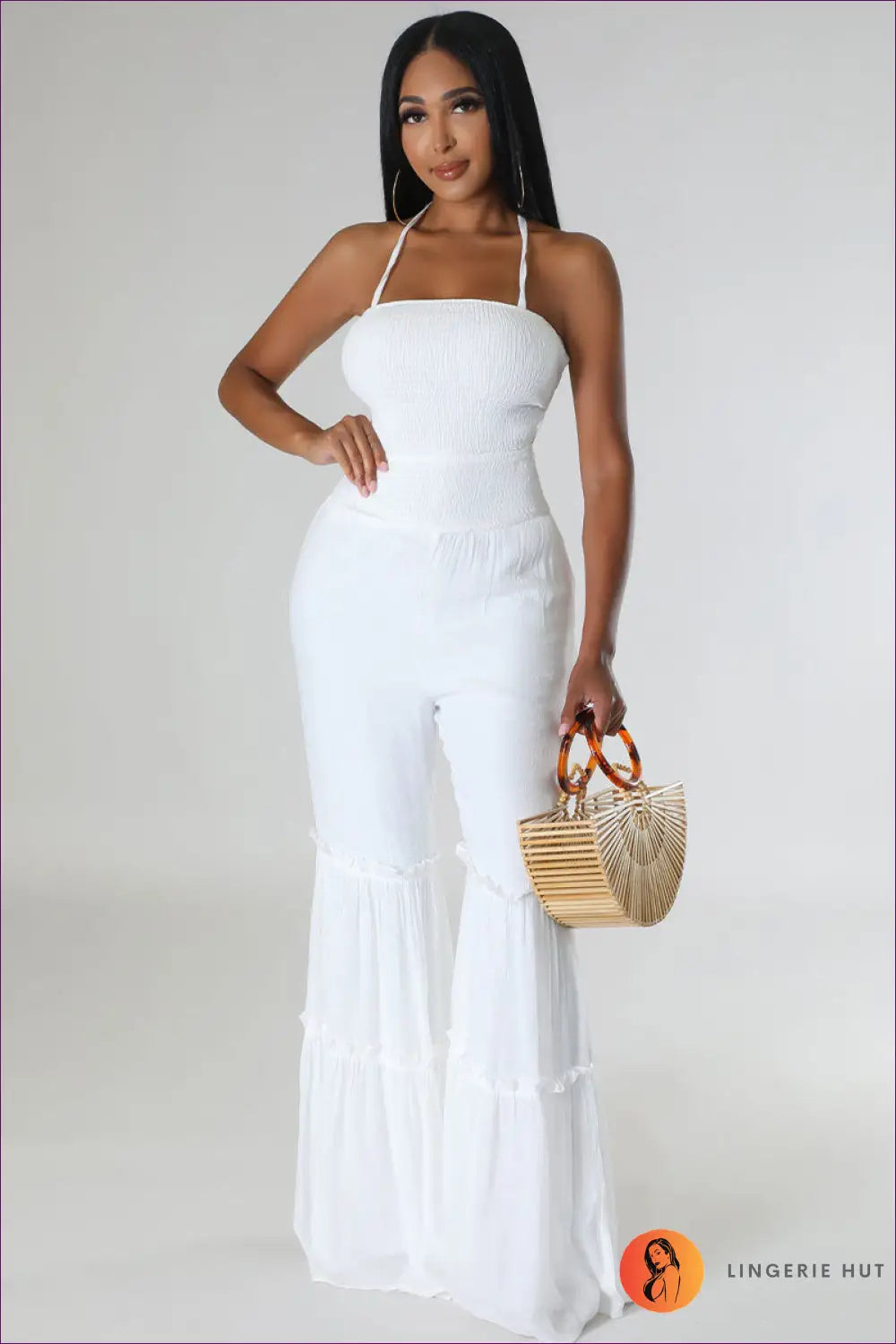 Backless Halter Jumpsuit - Summer Evenings Sorted - s / White - Backless • Casual • Clothing • Cutout • Elegant