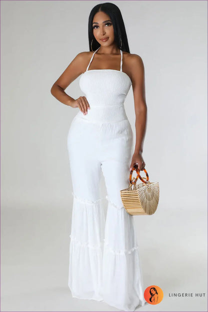 Backless Halter Jumpsuit - Summer Evenings Sorted - s / White - Backless • Casual • Clothing • Cutout • Elegant