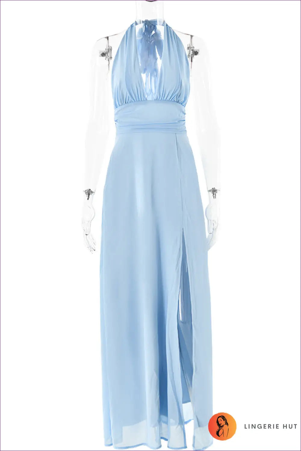 Backless Halter Maxi Dress with Side Slit - Effortless Elegance - l / Blue - Dresses - Lingerie Hut - A-line • Backless