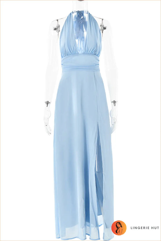 Backless Halter Maxi Dress With Side Slit - Effortless Elegance