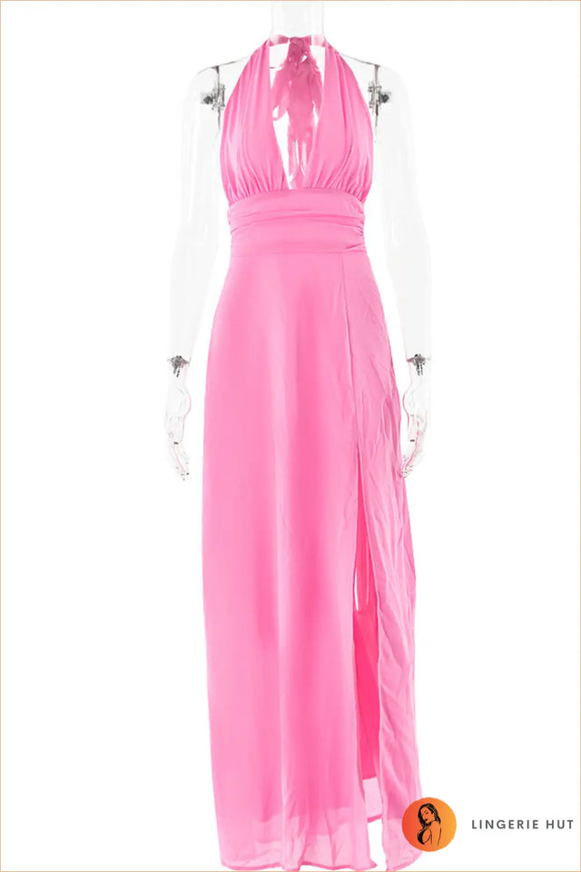 Backless Halter Maxi Dress With Side Slit - Effortless Elegance