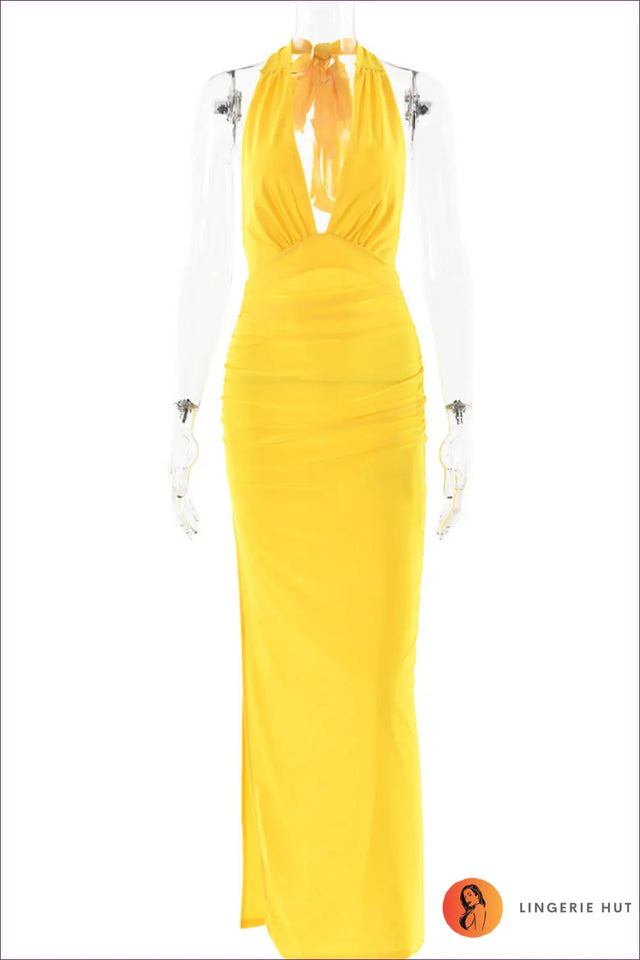 Backless Halter Maxi Dress with Side Split - After-Dark Ease