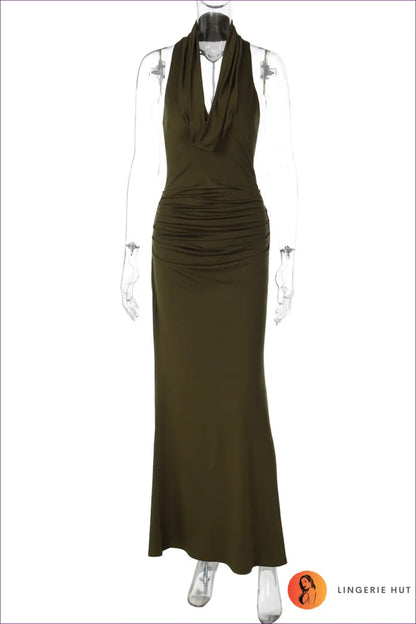 Backless Halter Maxi Dress - Understated Glamour - s / Olive Green - Dresses - Lingerie Hut - Backless • Cutout