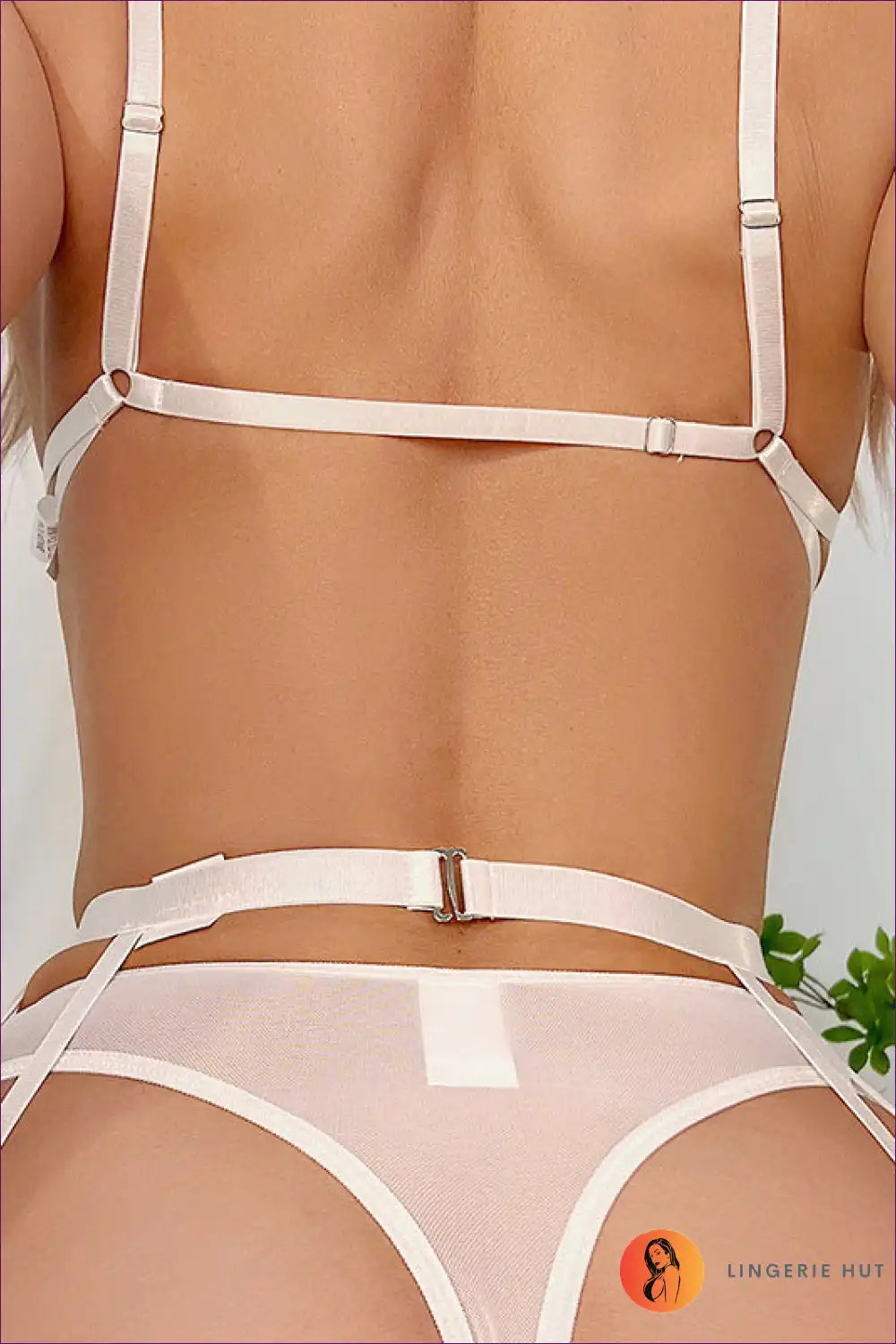 Backless Lingerie Set with Cutouts and Lace Trim - Solid for Backless, Boudior, Boudoir, Cutout, Fishnet