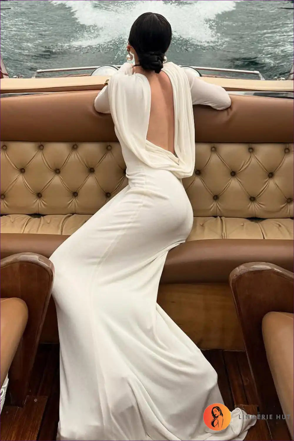 Backless Maxi Dress with Draped Cowl and Pleated Detailing for Backless, Evening Wear, Formal Glamour,