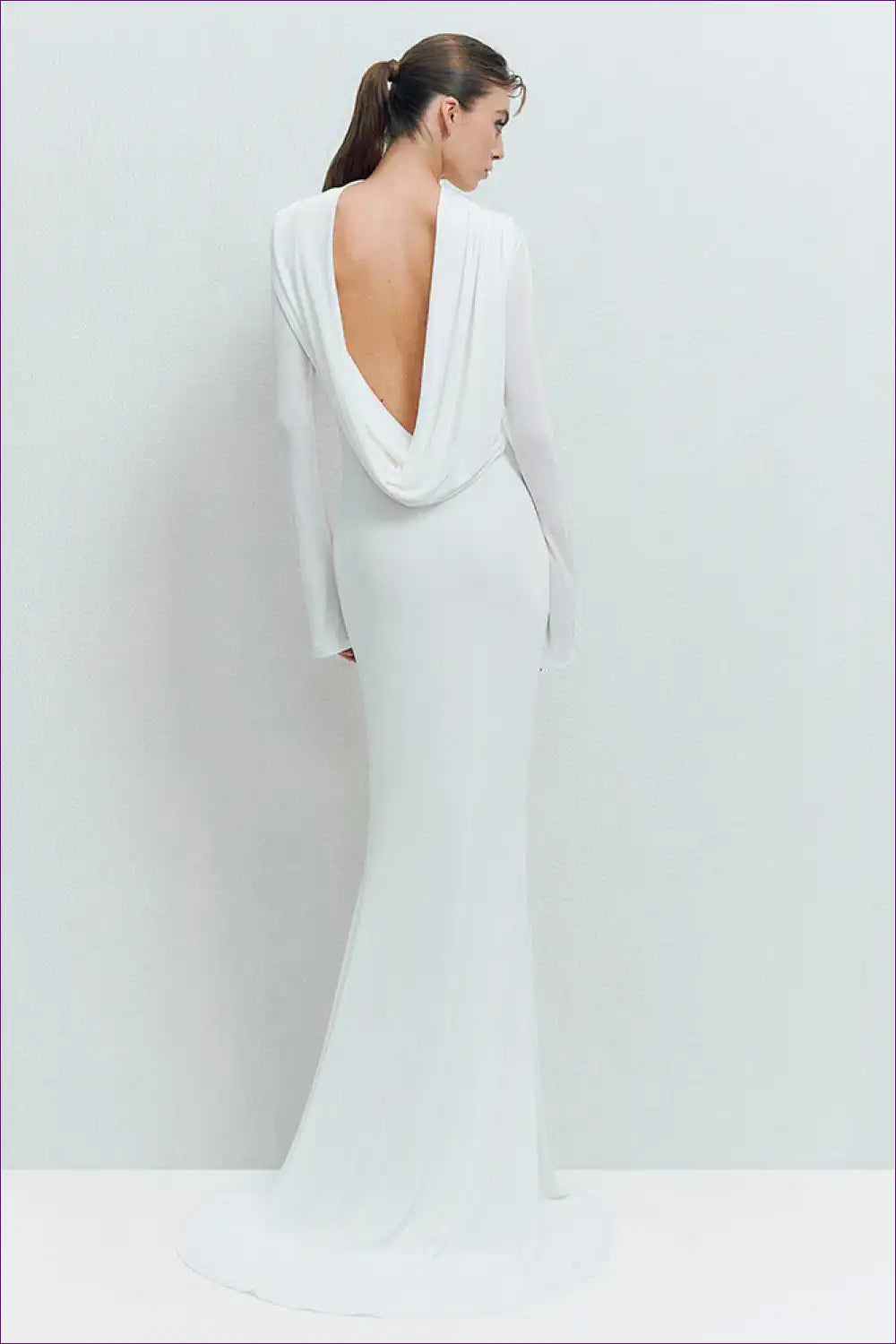 Backless Maxi Dress with Draped Cowl and Pleated Detailing for Backless, Evening Wear, Formal Glamour,