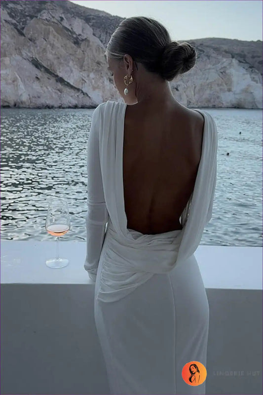 Backless Maxi Dress with Draped Detail for Special Occasions Backless, Dresses, Evening Wear, Formal Glamour