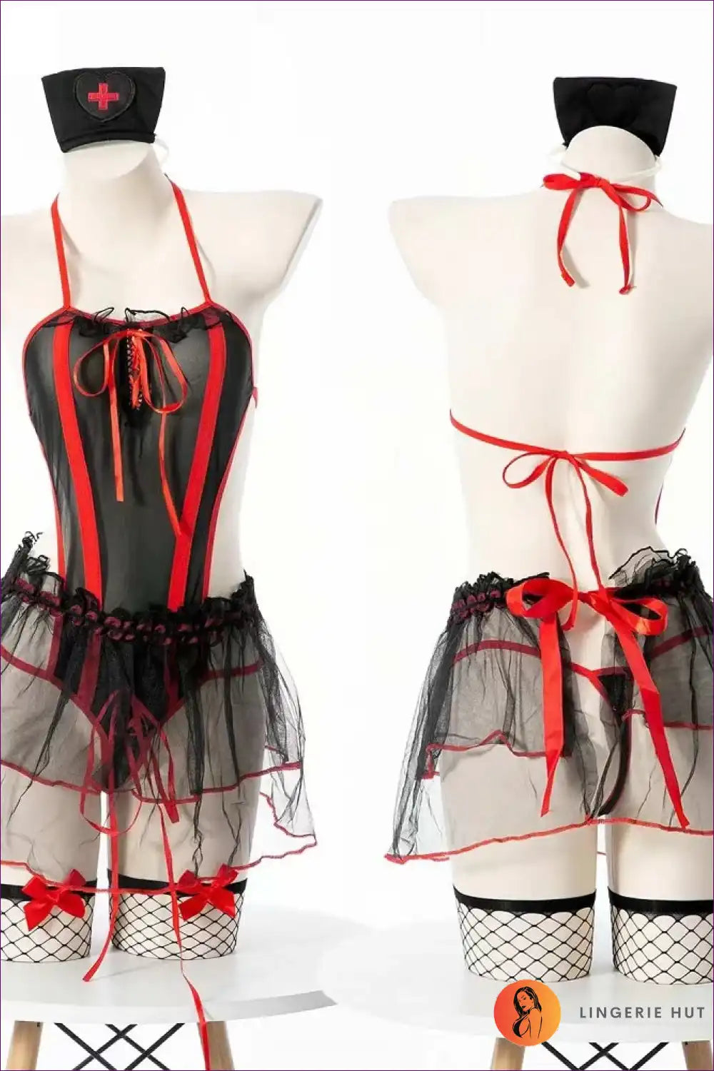 Backless Mesh Nurse Lingerie Bodysuit with Open Crotch for Backless, Bodysuit, Boudoir, Date Night,