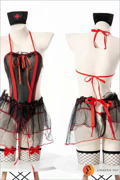 Backless Mesh Nurse Lingerie Bodysuit with Open Crotch for Backless, Bodysuit, Boudoir, Date Night,