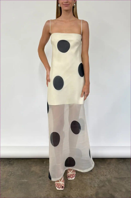 Backless Polka Dot Tulle Maxi Dress - Light Summer Drama for a Line, Backless, Dresses, Everyday,