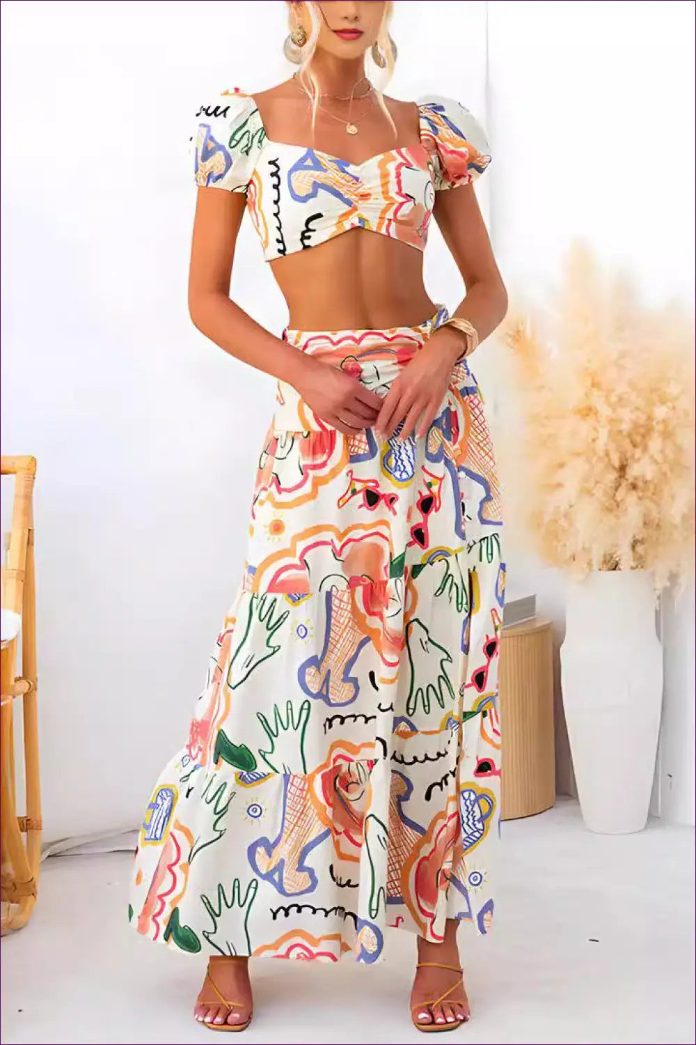 Printed co Ord Set - Effortless Summer Glamour - Casual • Clothing • Crop • Top - Lingerie Hut