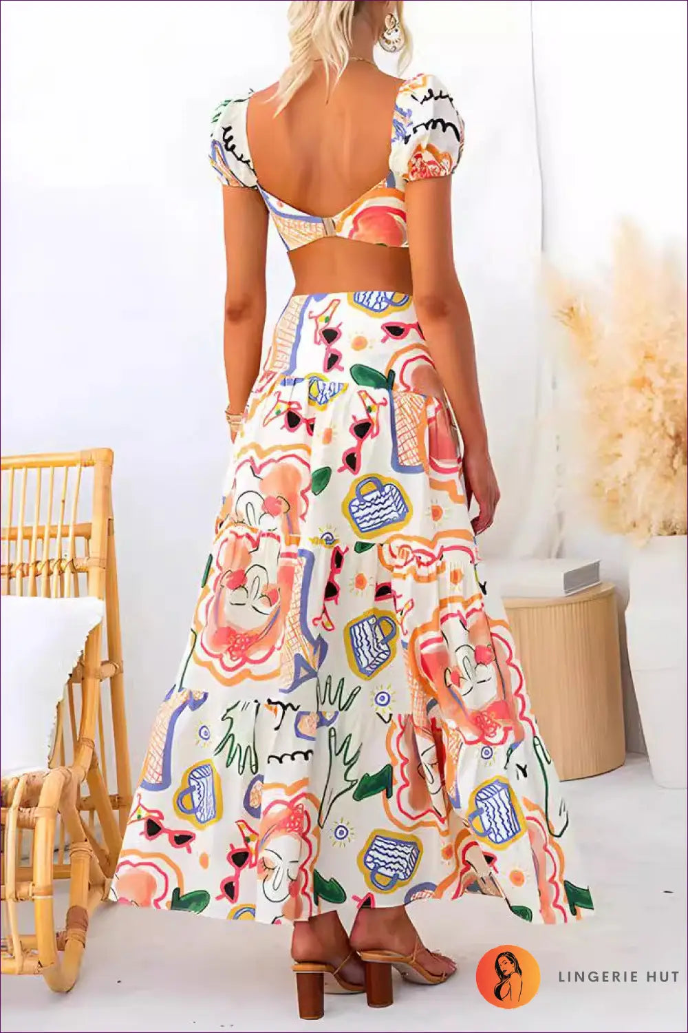Printed co Ord Set - Effortless Summer Glamour - Casual • Clothing • Crop • Top - Lingerie Hut